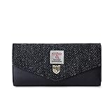 Islander The Large HarrisTweed Monedero con cierre, Espiga Negro, L:19cm H:9.5cm W:3cm, Clásico