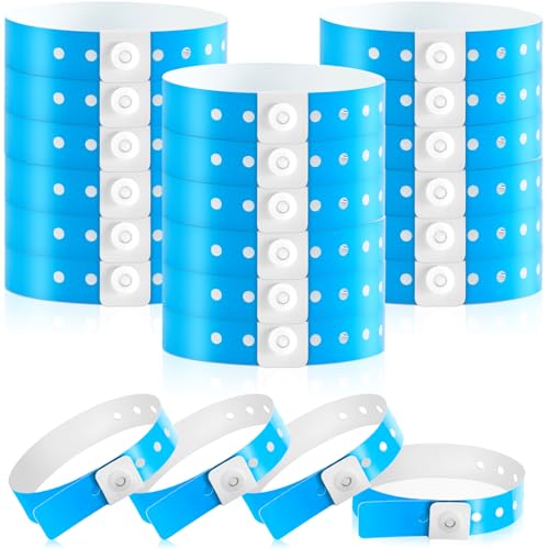 Image of Henoyso 300 Pcs Blue Plastic Wristbands for Events Vinyl Waterproof Pool Wristbands Neon Color Plastic Bracelet for Party Events Arm Band Identification for Concerts Carnivals