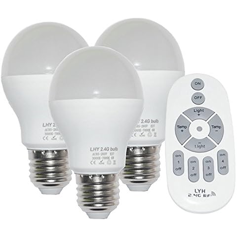 Fjiangyi 6W E27 Smart LED Light Bulbs Dimmable with 2.4GHz Wireless 3-Zone Remote Control - Adjustable Color Temperature (Warm/Cool) and Brightness 3 Pack (3 Bulb+1 Remote) Cover
