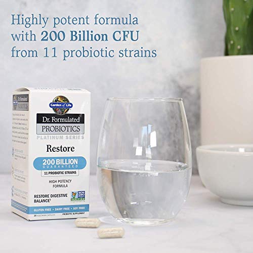 Garden of Life Dr. Formulated Probiotics Platinum Series Restore 200 Billion CFU Guaranteed, High Potency Probiotic Formula, Vegan, Non-GMO, Gluten Dairy Free Digestive Immune Support, 28 Capsules - image 5