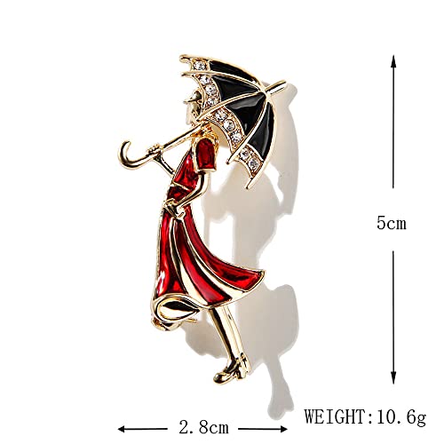 Image of Hold Umbrella Lady Brooch Pin Cubic Zirconia Cartoon Enamel Pins Clip Suit Dress Coat Sweater Accessories Brooches Pins for Women Girls Cute Jewelry Gifts
