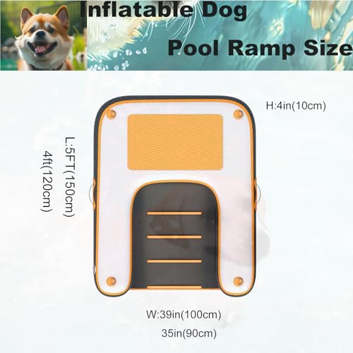 HEYLIFE Dog Safety Rampen Inflatable Dog Ramp Floating Dock Water Raft Ladder for Pool Up to 220LBS Borange 4ft x 3ft x 4in