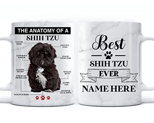 PREZZY Custom Shih Tzu Mug Best Dog Ever Coffee Cup For Men Women Dog Lover Personalized Name Vintage Letter Print Novelty Ceramic White Mugs 11oz 15oz Birthday Party Gifts Idea