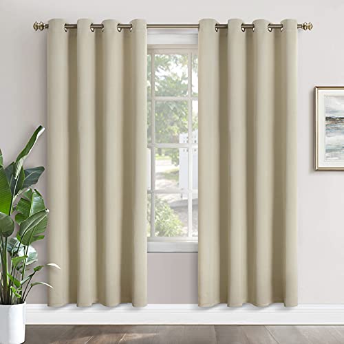 Image of YoungsTex Beige Blackout Curtains 80 Inches Long for Living Room 2 Panels - Thermal Insulated with Grommet Room Darkening Window Treatments for Bedroom Dining Office, 52 x 80 Inch