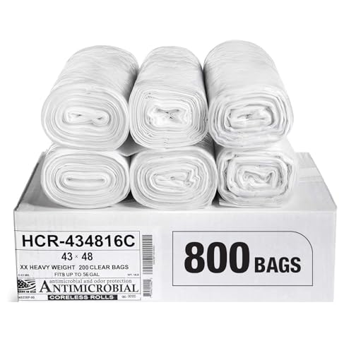 Image of Aluf Plastics 56 Gallon 16 Micron (eq) Clear Trash Bags 43 inch x 48 inch 800 Count