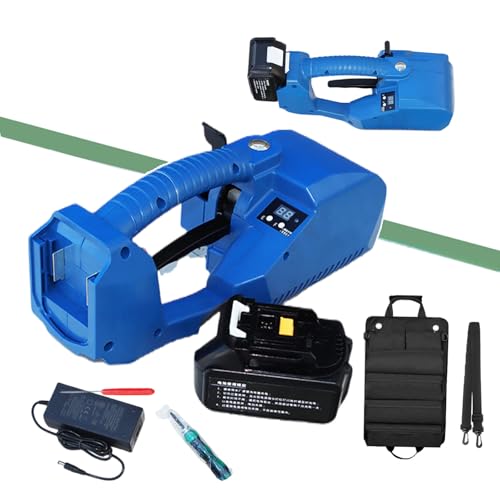forplubossmmp 18V Electric Strapping Machine, Battery Power Baler w/9-Gear Adjustable Binding Force, Automatic Hot Melting Strapping Machine 60-2500N, Including Tool Bag & Battery & Charger