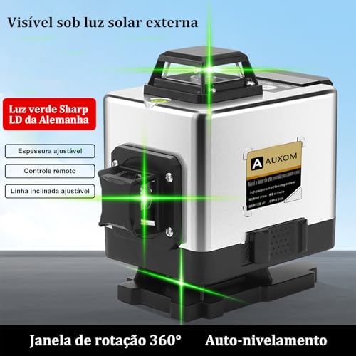 Nível Laser 12 Linhas 2 Baterias De 8000mAh Alcance D Medição De 10m Controle Remoto Caixa De Ferram