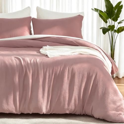 Image of EMME Muslin Cotton Duvet Cover Set Queen Size Linen Like Soft Breathable Lightweight Summer Comforter Cover Set with Zipper Closure (Queen, 90 inchx90 inch)