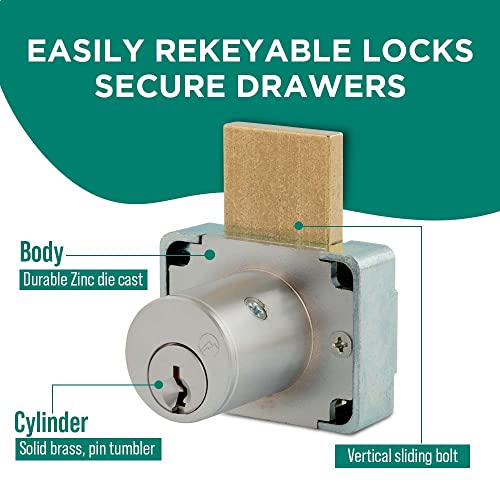 Olympus Lock 200Dw Deadbolt Lock | 7/8" Chrome Key Lock Us26D | Natl Ka915 Easily Rekeyable Drawer Lock, Keyed Alike | Grade 1 Drawer Locks | Vertical Deadbolt Lock | Door Lock For Drawers #TOP1