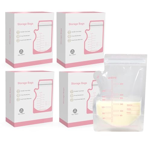 SKY-TOUCH 120PCS Breastmilk Storage Bags : 250ml No-Leak Breast Milk Bags with Hygienically Pre-Sealed BPA-Free Self-Standing Milk Storage Bags with Pour Spout Milk Freezer Bag with Write-On Label