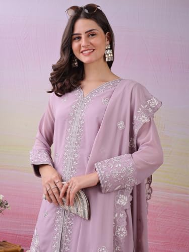 Image of Women's 3 Piece Kurta Pant Dupatta Set | Georgette Fabric Kurta Sets for Woman | Kurti Set for Woman | Elegant Suit Set for Women Georgette Fabric