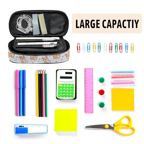 Image of Corgi Pencil Case, Large Capacity Pen Pencil Case for Boys Girls Teen, Kids 3 Compartments Multifunction Pencil Box with Zipper Organizer, Pencil Pouch for Back to School Students
