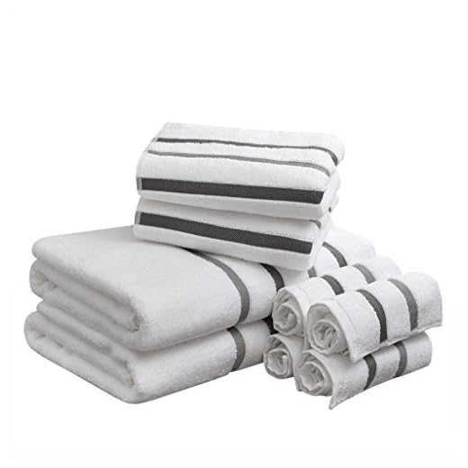 Comfort Spaces Cotton 8 Piece Bath Towel Set Striped Ultra Soft Hotel Quality Quick Dry Absorbent Bathroom Shower Hand Face Washcloths, Multi-Sizes, Zero Twist Charcoal 8 Piece