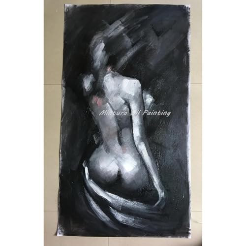Tableau abstrait noir et blanc grand format 70 x 140 cm avec cadre