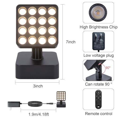 Image of 12V Indoor Plant Spotlight with Remote dimming Function, 12W Spotlight Suitable for Dark Corners, Sofas, Indoor Plants, Walls, Artworks (Black, 1 Pack)