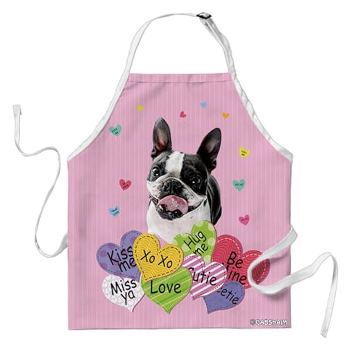 GABSHAIM Boston Terrier Dog Chef Apron Pink Heart Valentines Wedding S-2