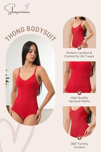 Image of SHAPEMOUR Thong Bodysuit for Women, Slimming Design Shapewear for Women, Tummy Control Body Shaper with Silicone Grip, No Steel Bones for All Day Comfort, Seamless Sculpting Bodyshaper