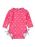 Picture of RuffleButts Baby Girls UPF 50+ Sun Protection Polka Dot Long Sleeve One Piece Rash Guard Swimsuit with Zipper - Colorful Hearts, 2T