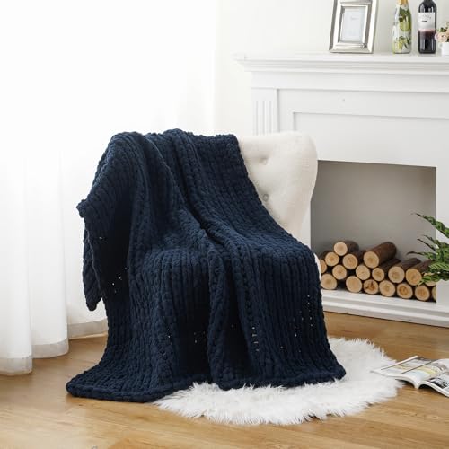 Battilo Chunky Knit Navy Blue Throw Blanket, 50"x60" by BATTILO HOME - Used condition - Image 6