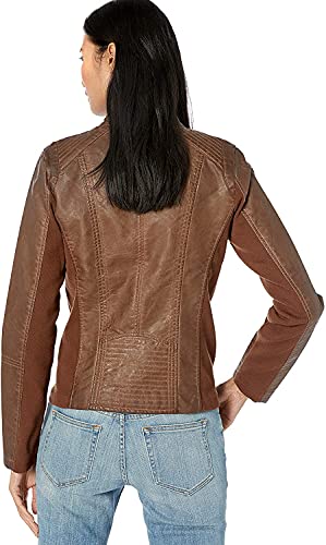Sebby Collection Women's Faux Leather Jacket With Moto Details And Front Zip Pockets, Whiskey, 3X #TOP1