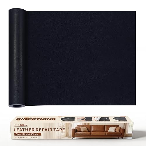 Image of ONine Leather Repair Patch，Leather Repair Tape, 12 x 48 inches Leather Repair Patch for Furniture,Vinyl Repair Kit，Leather Couch Patch，for Sofas, Furniture, Car Seats, Office Chairs(Dark Blue Leather)