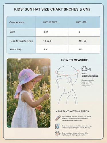 Image of icolor Kids Sun Hat UPF50+ Sun Protection Bucket Hat Toddler Summer Beach Play Hats with Neck Flap for Girl Boy Ages 3~10