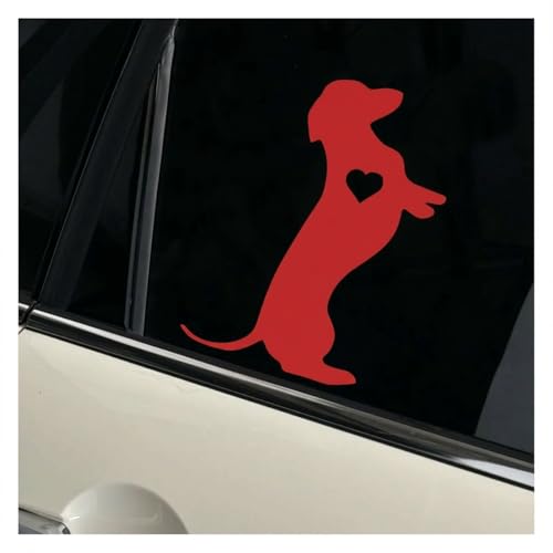 Image of 5.5 inch Dachshund Heart Dog Vinyl Decal, Waterproof Car Bumper Sticker for Car, Truck, Wall, Laptop (Red)