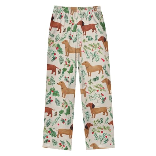 ZZXXB Dachshund Xmas Pine Branches Boys Long Pants Soft Trousers Elastic Waist Kids Lounge Bottoms with Pockets S-XL2