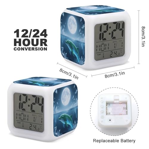 Despertador digital LED con indicador de temperatura y diseño de delfín y luna 3