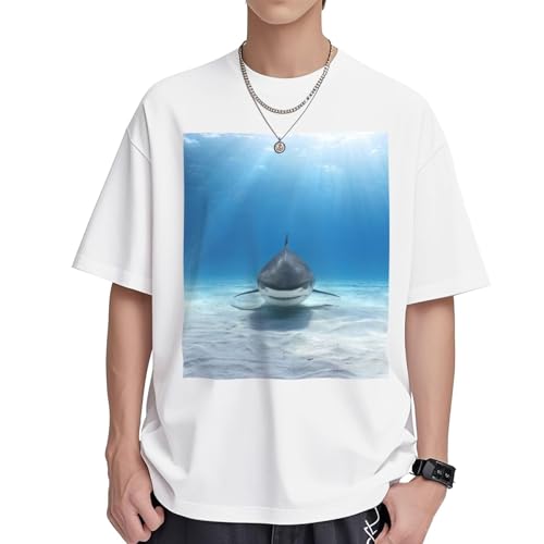 T-shirt requin tigre femme coton col rond manches courtes motif imprimé amples