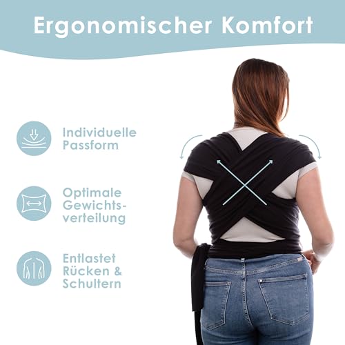 Sleepy Wrap Babytragetuch - Baumwoll Tragetuch Baby Neugeboren bis 15 kg, Maschinenwaschbar, Kuschelweich & Atmungsaktiv (Schwarz)