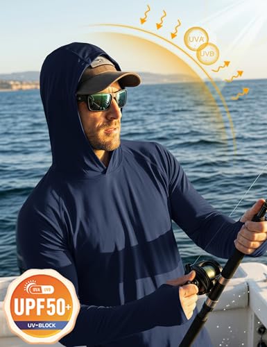 Image of MAGCOMSEN Men's Hooded UPF 50+ Sun Protection T Shirts Long Sleeve Athletic Fishing Shirts Rash Guards