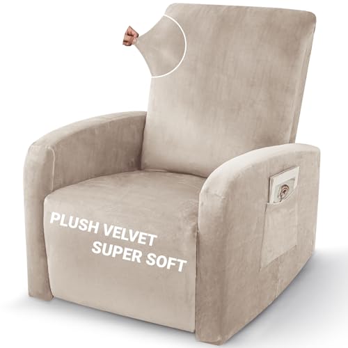 Image of ZNSAYOTX 2026 Velvet Small Recliner Cover 3-Piece, Luxury Plush Recliner Chair Covers with Elastic Band & Ties Stay in Place, Stretch Reclining Slipcover for Lazy Boy Soft Washable (Khaki)