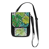 Tropical Leaves Fashion Green Travel Wallet Passport Holder Travel Wallet Organizer Slim Lightweight Crossbody Bag with Adjustable Strap
