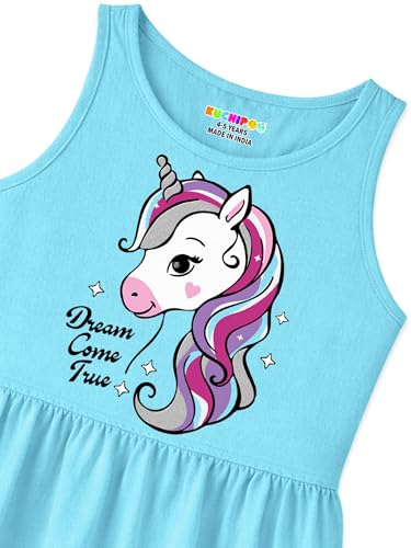 Image of Kuchipoo Girls Sleeveless Cotton Frock Dress | Printed Summer Dresses for Girls | Unicorn, Love & Floral Designs - Pack of 3