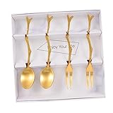 CIYODO 4 Stück Edelstahlmesser und Löffel Set Box Obstgabeln aus Edelstahl Essgeschirr aus Edelstahl Edelstahlgabeln tragbares Besteck Rostfreier Stahl Golden