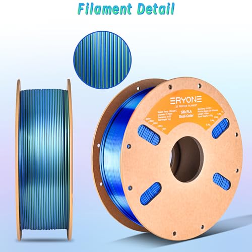 Image of ERYONE Silk Dual Color PLA Filament 3D Printer 1.75mm + /- 0.03mm, Bicolor Filament Two Tone PLA Bundle 2KG Cardboard Spool, Blue Green