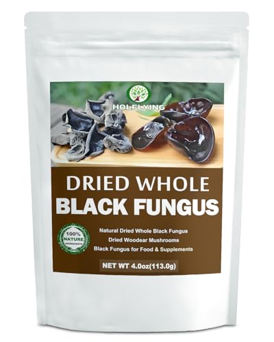 Dried Whole Black Fungus - 4.0 oz, All-Natural Black Fungus Wood Ear Mushrooms for Cooking, Soup and Vegan Recipes, Natural &amp; Hand-Selected