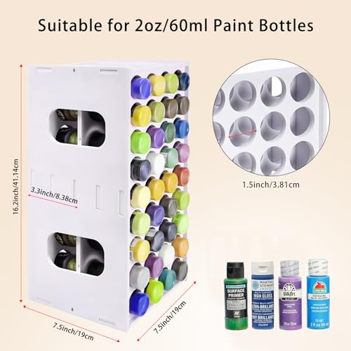 Image of Acrylic Paint Organizer, 2 oz Craft Paint Holder Rack with 72 Holes, 360 Spining Craft Storage Organizer Tower for Apple Barrel, Folkart Desk Organizer