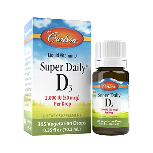 Carlson - Super Daily D3 2,000 IU (50 mcg) per Drop, Vitamin D Drop, Immune Support, Heart Health, Liquid Vitamin D3, 1-Year Supply, Unflavored, 365 Drops