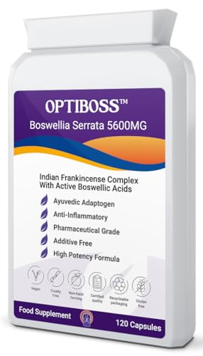 Boswellia Serrata 5600mg 120 Capsules (V) OPTIBOSS Strong Anti-inflammatory & Joint Support Lung Skin & Gut. Indian Frankincense Vegan Made in the UK to high GMP Standards