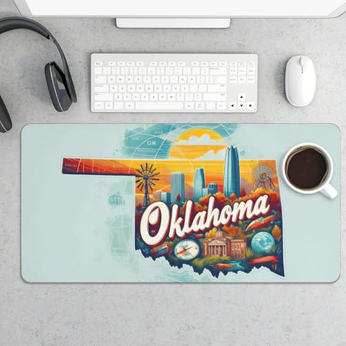 Image of Oklahoma Extended Gaming Mouse Pad, with Stitched Edges Large Mouse Pad Desk Protector, Rubber Base Mousepad Keyboard Mouses Mat for Work Game Office Home- 32 inch X 16 inch Inch