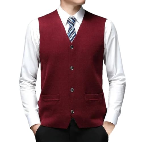 Mens V-Neck Wool Knitted Sleeveless Vest Men Vintage Button Up Knitwear Cardigan
