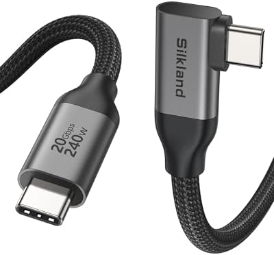 Silkland USB-C Kabel 5M, 20Gbps USB4, 5K@60Hz, 240W PD3.1 Schnellladekabel | 90Grad-Stecker, VR-Link Kabel 5M für Thunderbolt 5/4/3 Dock, Quest 3S, SteamVR, MacBook, Monitor, Studi