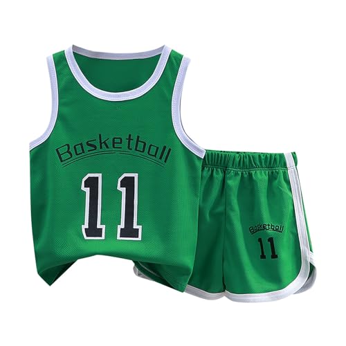 Boys Quick Dry Basketball 2 Piece Outfit Sleeveless Athletic Elastic Waist Shorts 2pcs Set Kids Workout Wide Leg