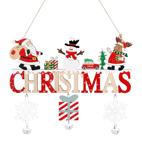 JOFONY Hängedeko Weihnachten, Bunte Holz-Aufhänger mit Schnur,...