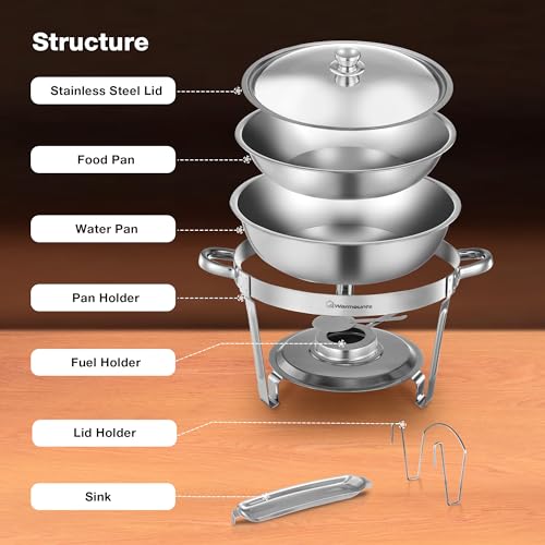 Warmounts S2-5Q-R Chafing Dishes For Buffet 5Qt, [95% Pre-Assembled] Round Chafing Dish Buffet Set W/Lid Holder, Stainless Steel Chafers And Buffet Warmers Sets thumb #7