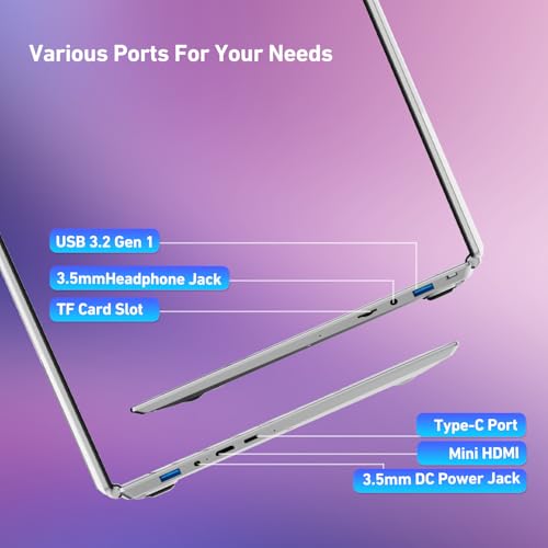 Image of 2025 14'' Laptop Compatible with Windows 11, 8GB RAM 256GB SSD, Quad-Core Processor(2.9GHz), 1080P FHD Display, TF Card Slot, USB-C, Mini-HDMI, WiFi5, Bluetooth, Webcam, Silver
