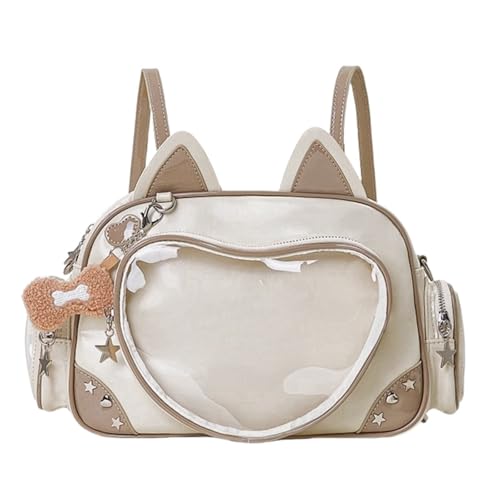 Kawaii Ita Bag Cat Pin Mochila tiracolo de ombro para Miku Anime Heart Clear Layer com inserção, Caqui, 1.82 gallons, Kawaii