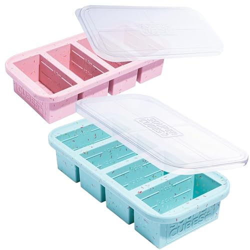 Image of Souper Cubes 1 Cup Silicone Freezer Trays with Lids, Sprinkles, 2-Pack | 100% Platinum-Cured Soup Cubes, Oven and Microwave Safe, Perfect for Freezing Soup, Rice, Protein, Grains and More